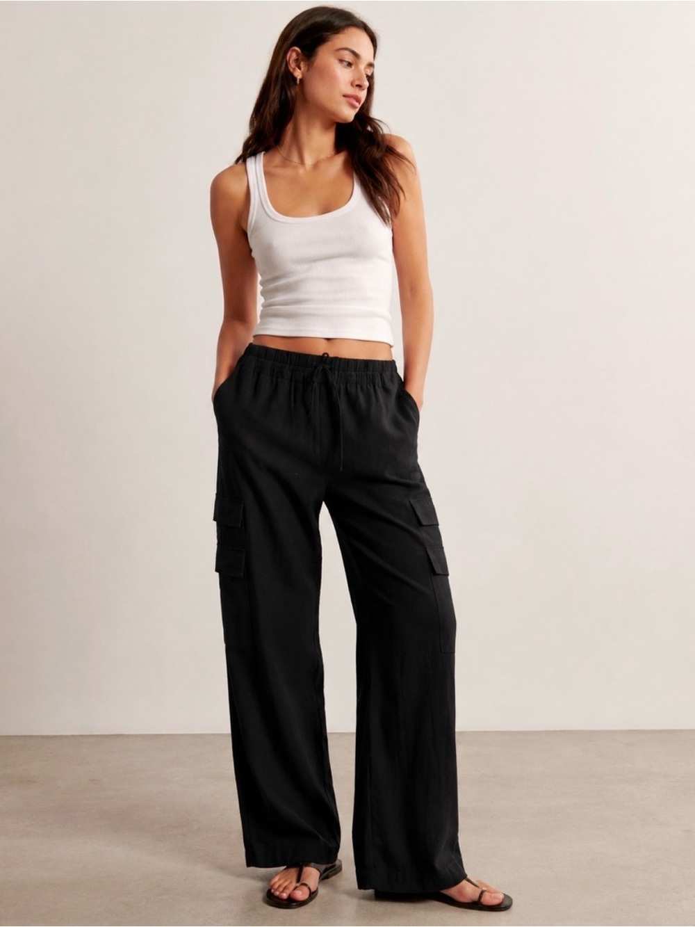 Abercrombie & Fitch Black Wide-Leg Cargo Trousers